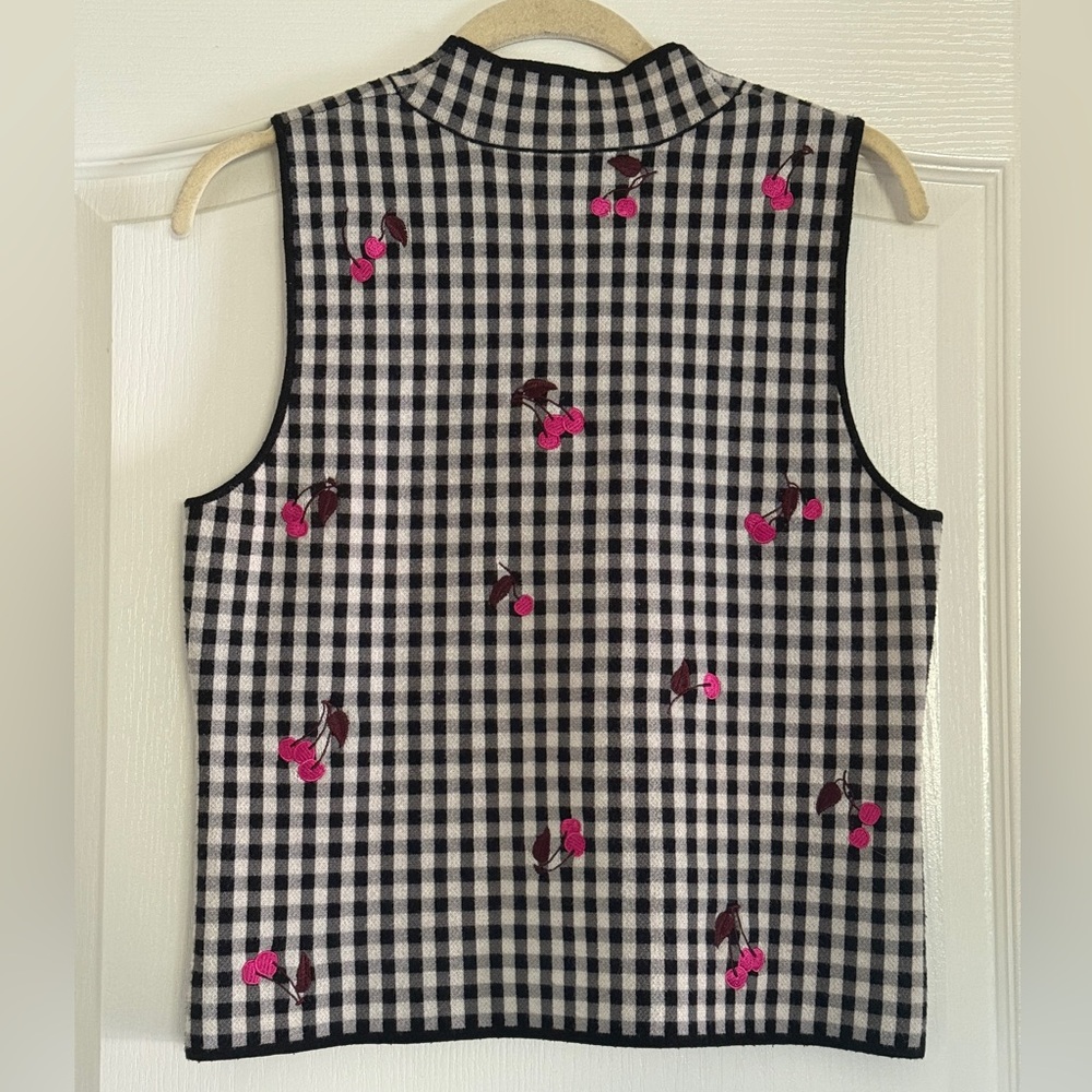 Maeve Anthropologie Sweater Vest Women’s Gingham Embroidered Cherries Large - Picture 7 of 14